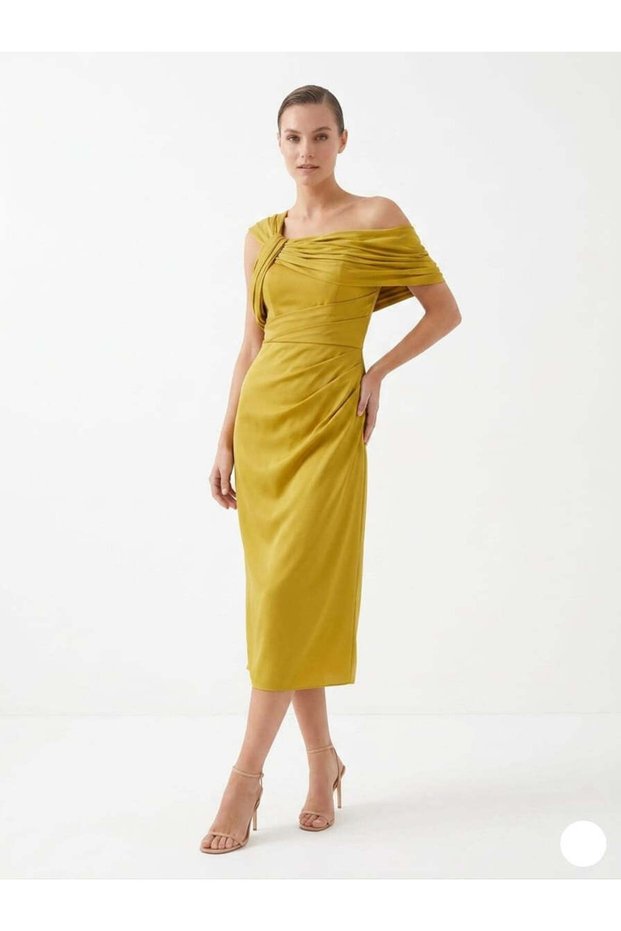 One-Shoulder Pleated Satin Dress