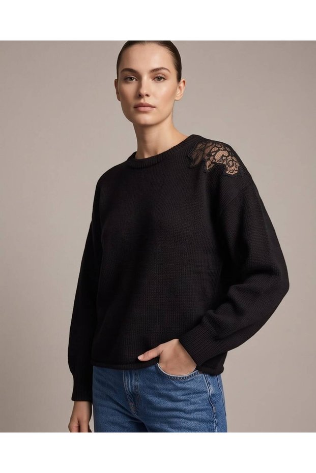 Modern Knitwear Sweater with Shoulder Lace Detail