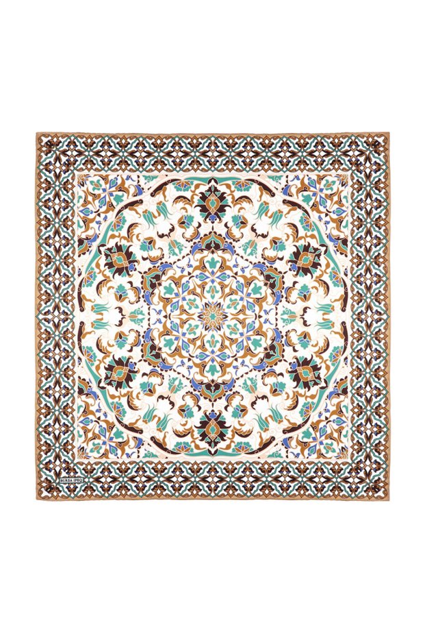 Beige Lalezar Pattern Silk Handkerchief
