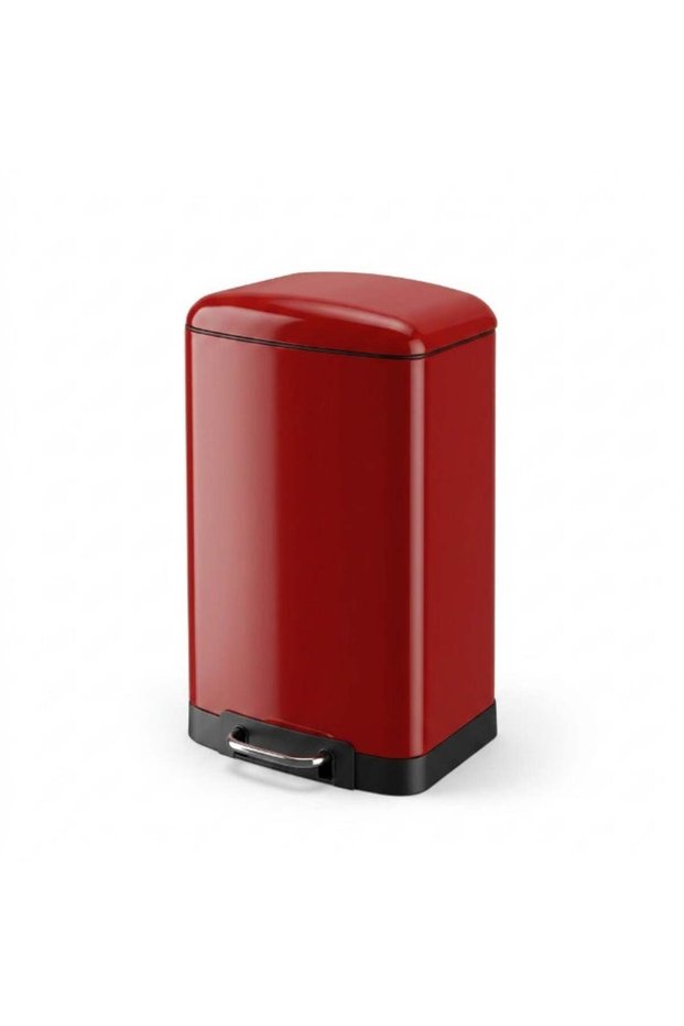 Fingerprint Proof Powder Coated Steel Pedal Bin Trash Can with Lid for Kitchen 30L Red