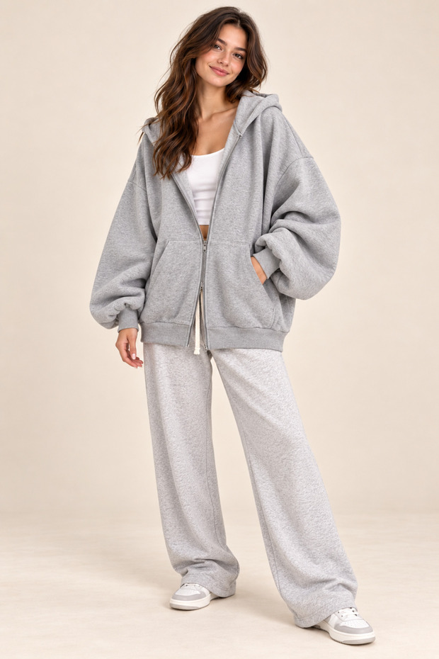 Winter Women's Oversize Zippered Balloon Sleeve Cardigan