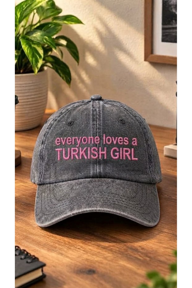 Everyone Loves a Turkish Girl Embroidered Washed Cap / Cat Embroidered Washed Cap