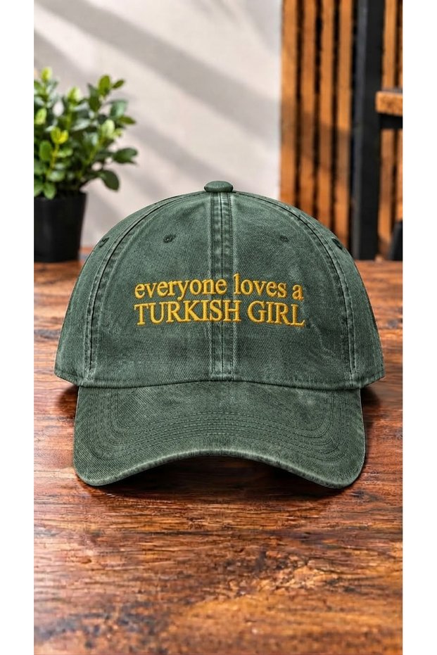 Everyone Loves a Turkish Girl Embroidered Washed Cap / Cat Embroidered Washed Cap