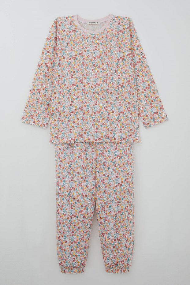 Girl's Pajama Set Colorful Flower Patterned 4-8 Years, Mixed Color