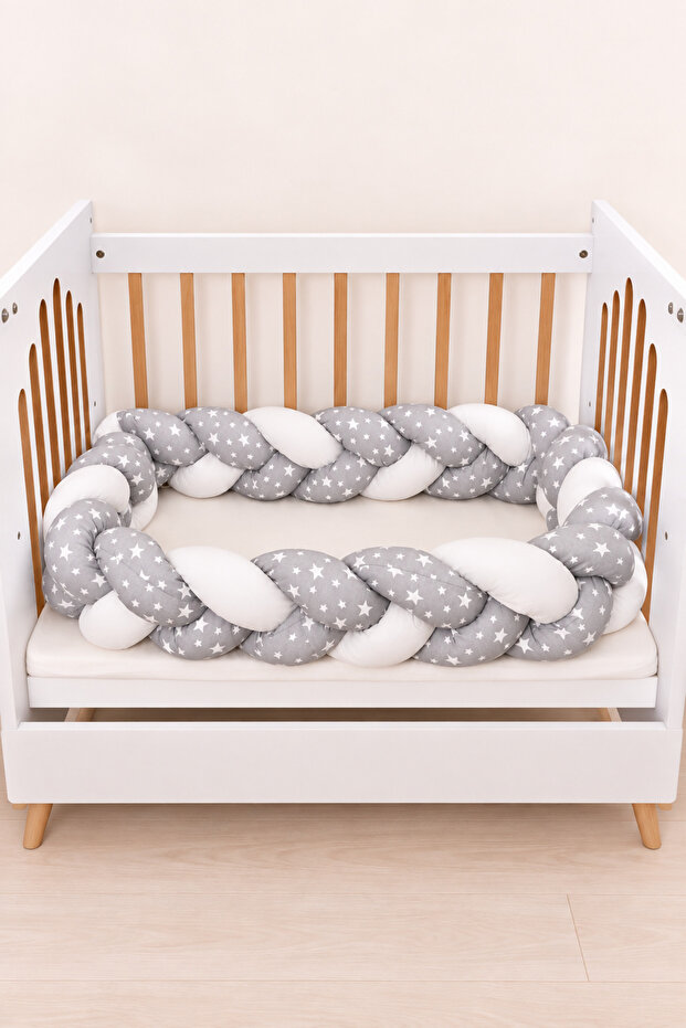 Bebekonfor Knitted Crib Edge Protector Gray Patterned 260 cm