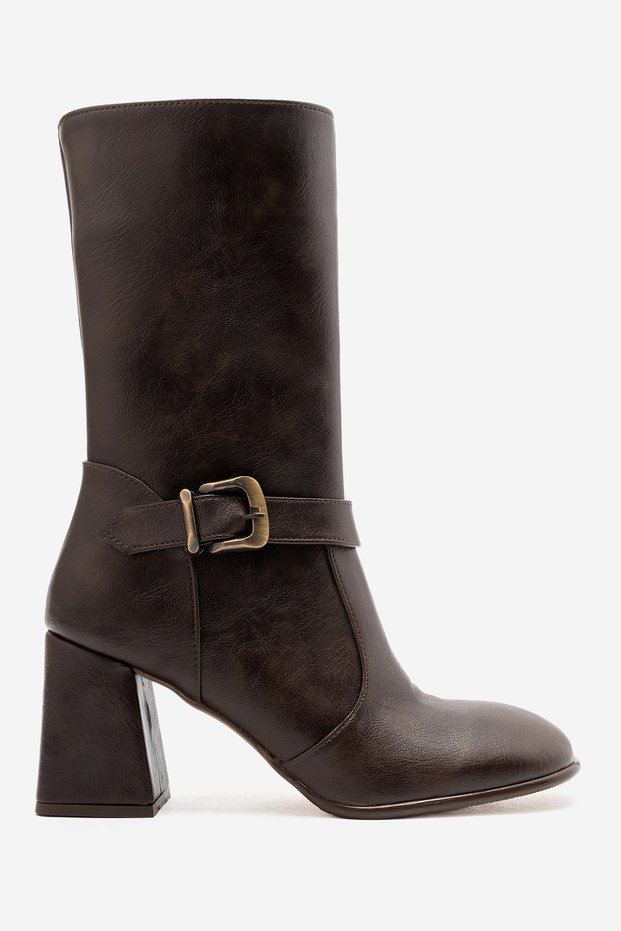 Alice Women's Faux Leather Buckle Detailed 7.5cm Heel Women's Long Boots