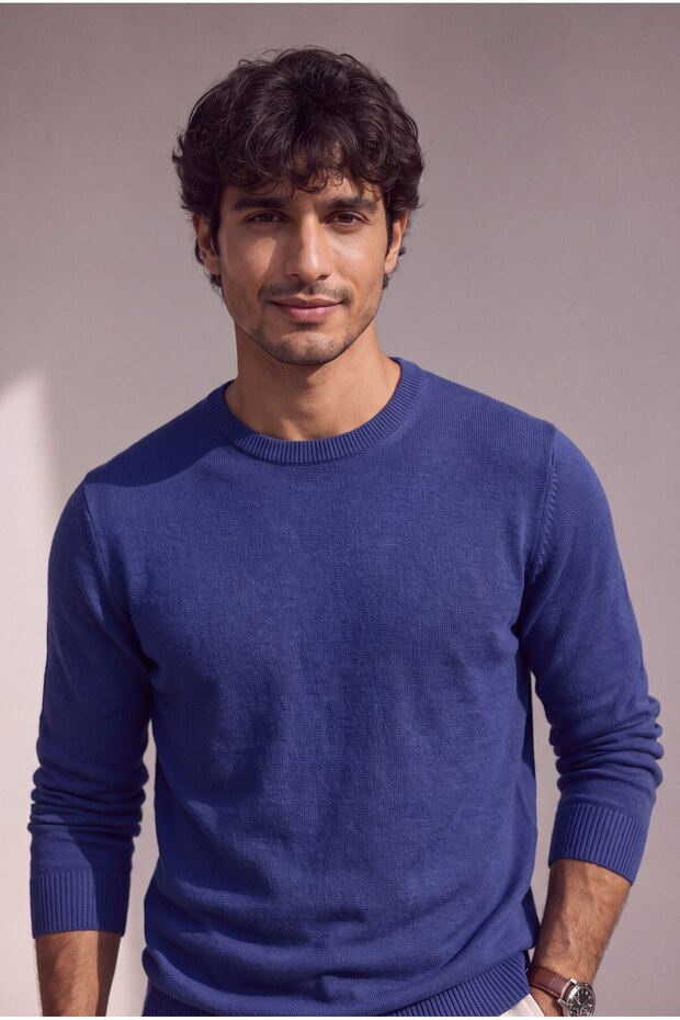 Classic Wool-Blend Crew Neck Men's Knitwear Sweater