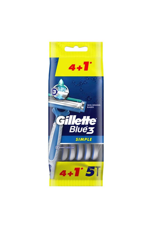Blue Simple 3 Men's Disposable Razors 5 pcs