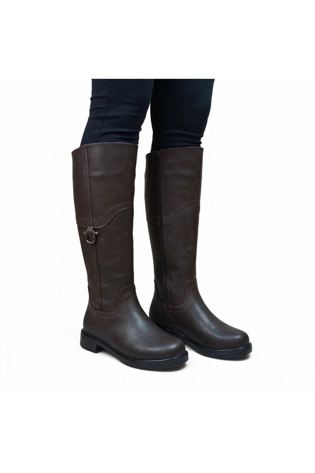 Women's Daily Boots Brown Side Zipper Above Knee