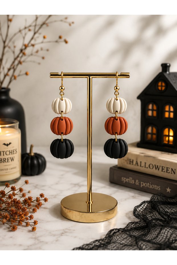 Pumpkin Dangle Handmade Polymer Earrings Autumn Pumpkin Themed Earrings