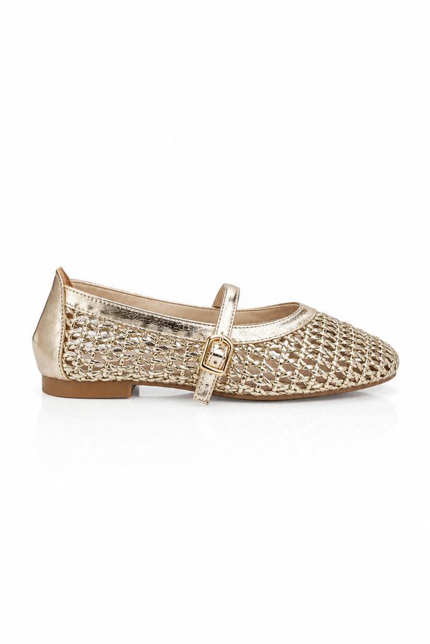 Alira Gold Buckle Detailed Knitted Ballerinas
