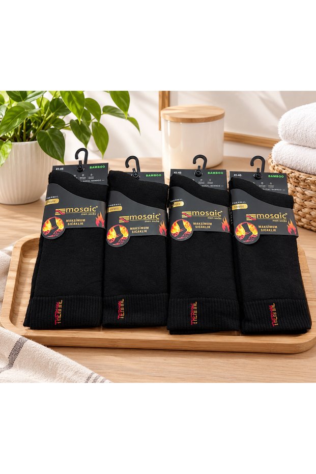 4-Piece Mosaic Bamboo Men's Thick Winter Thermal Socks Seamless Socks No Odor