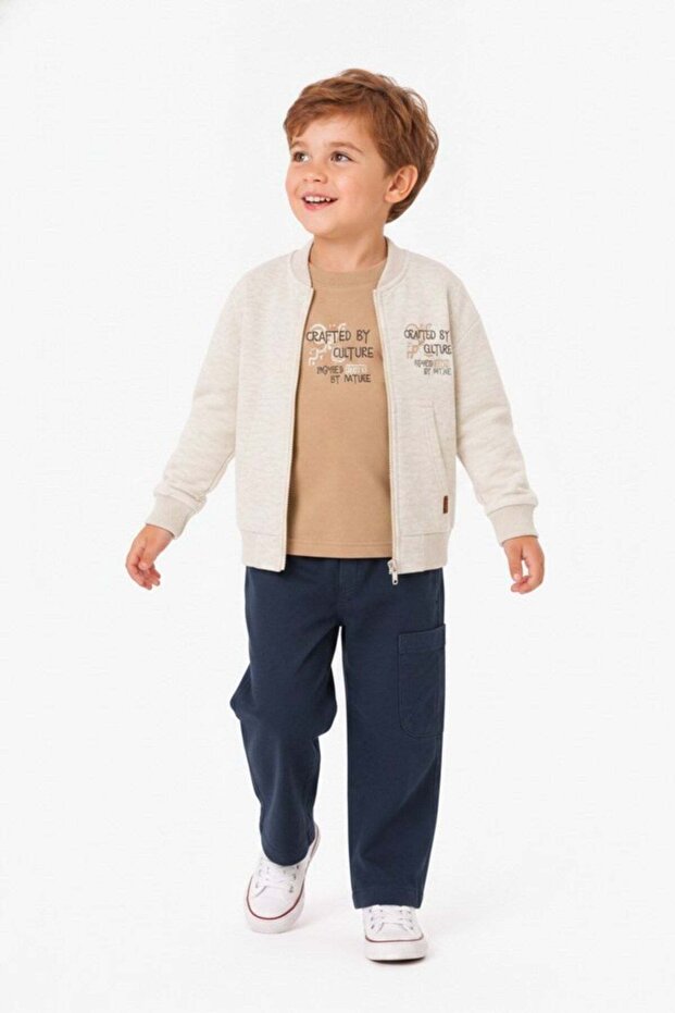 Baby Boy 1-4 Years Old Back Printed Cotton Long Sleeve T-Shirt Camel
