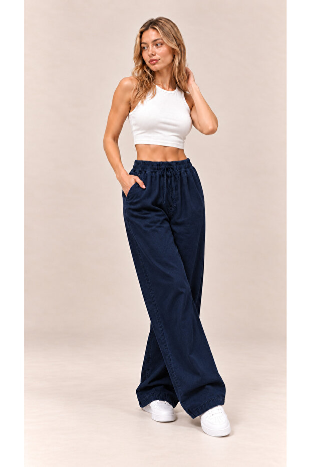 Women's Relaxed Fit Wide Leg Jean Pants (Made from Thin 6-0Ns Denim Fabric)