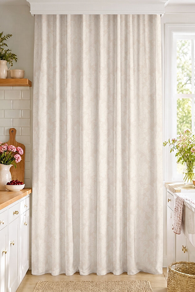Elegant Leaf and Damask Patterned Single Wing Background Curtain Modern Decorative (with Cushion Cover as a Gift)