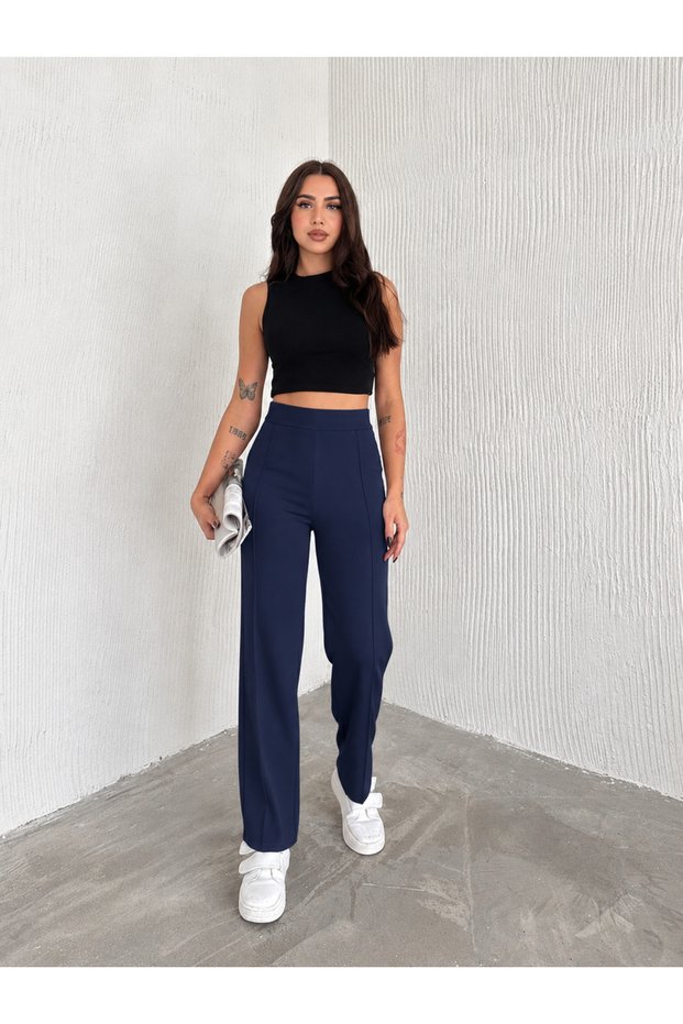 Women's Lycra Knitted Crepe Pocketless High Waist Self-Belted Zipperless Hijab Palazzo Trousers
