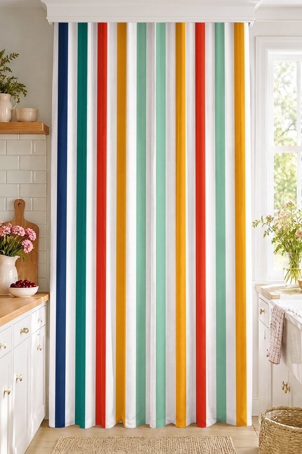 Modern Vertical Colorful Striped Single Wing Background Curtain Decorative Living Room Curtain (with Cushion Cover)