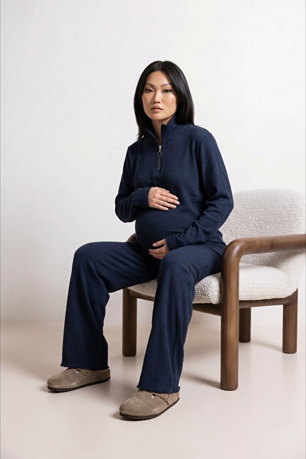 Urban Corduroy Fabric Half-Zip Maternity and Postpartum Tracksuit Set