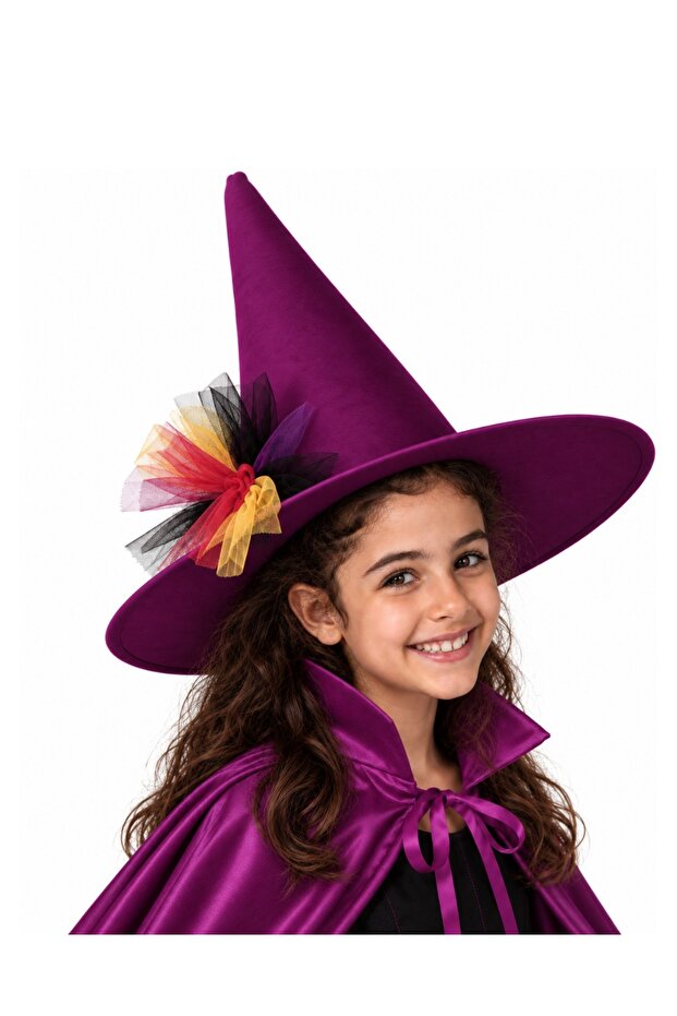 Witch Hat with Tulle Detail Purple