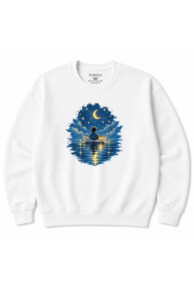 Moonlit Paper Boat Dream Graphic Sweatshirt