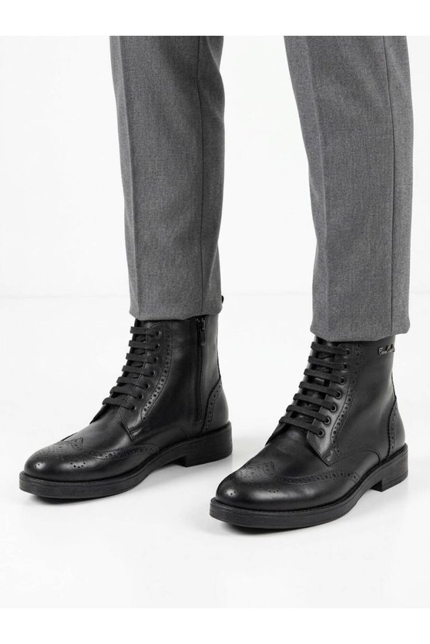 Men's Black Genuine Leather Zippered Classic Boots