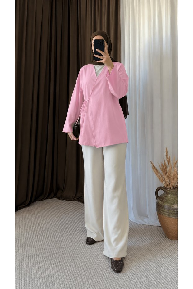 Side Tie Kimono - 5790 - Pink