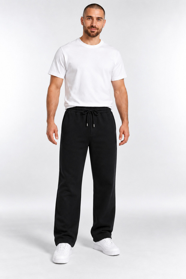 Black Color Cotton Wool Knitted 3 Yarn Thick Winter Oversize Baggy Sweatpants