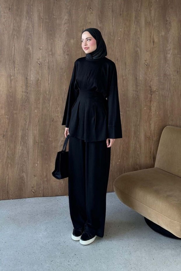 Yelda Waist Belted Suit Black