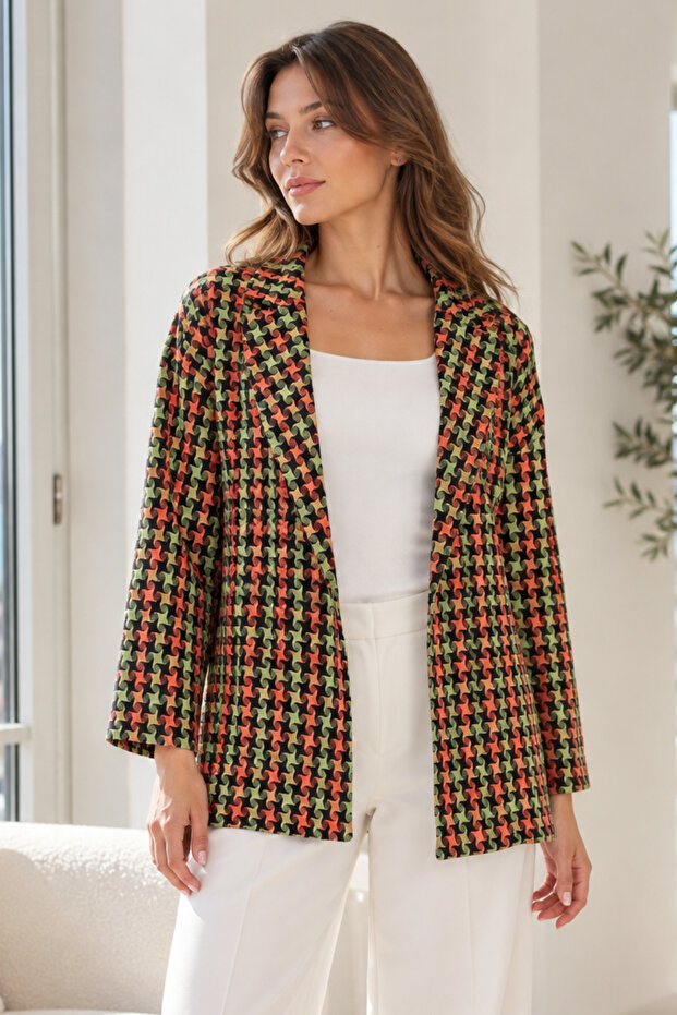 Women's Pistachio Green Oversize Jacket with Slits on the Collar Sides Arm-26K001009