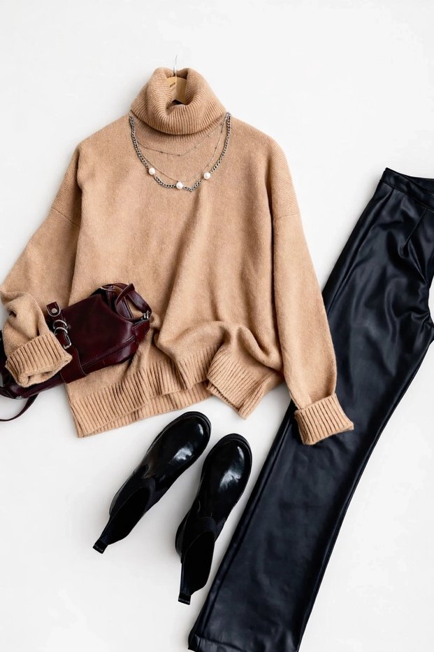 Full Turtleneck Oversize Knitwear Sweater - 983-51 - Camel