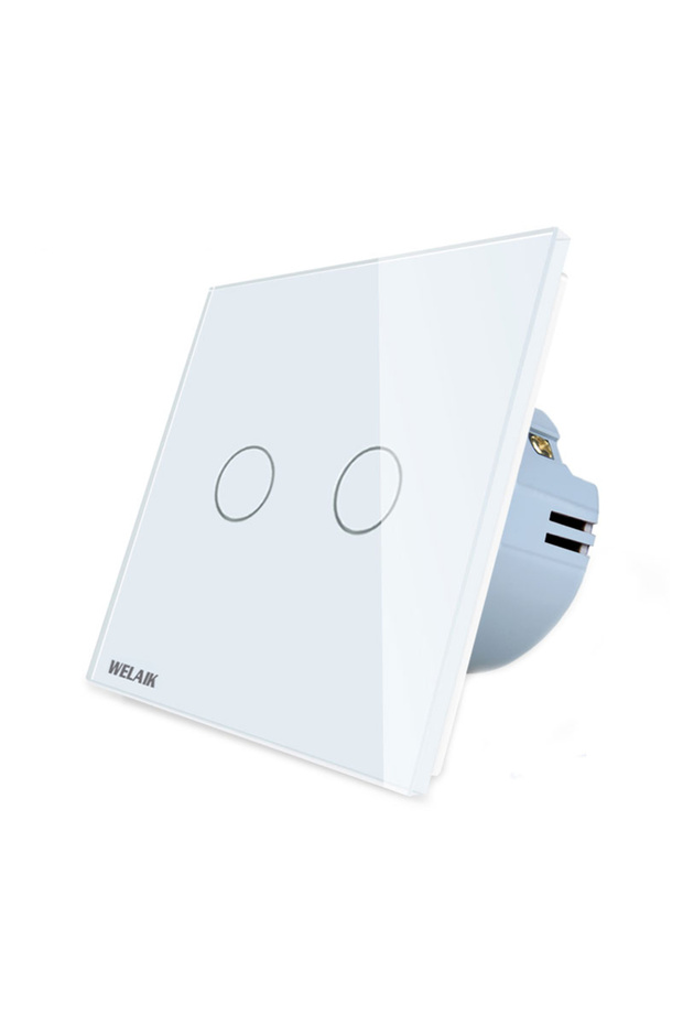 Double touch switch with glass panel, white