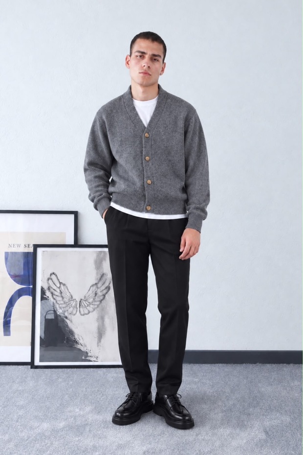 Men's Regular Winter Buttoned Knitwear Cardigan & Regular Fabric Trousers 2-Piece Set