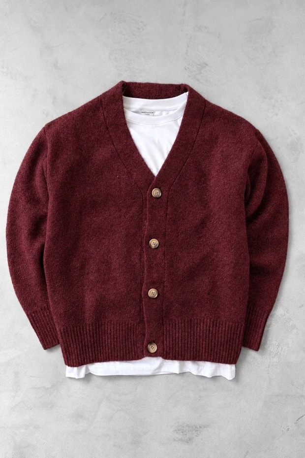 Men's Winter Buttoned Knitwear Cardigan Regular Tight Weave Basic Cardigan - Burgundy
