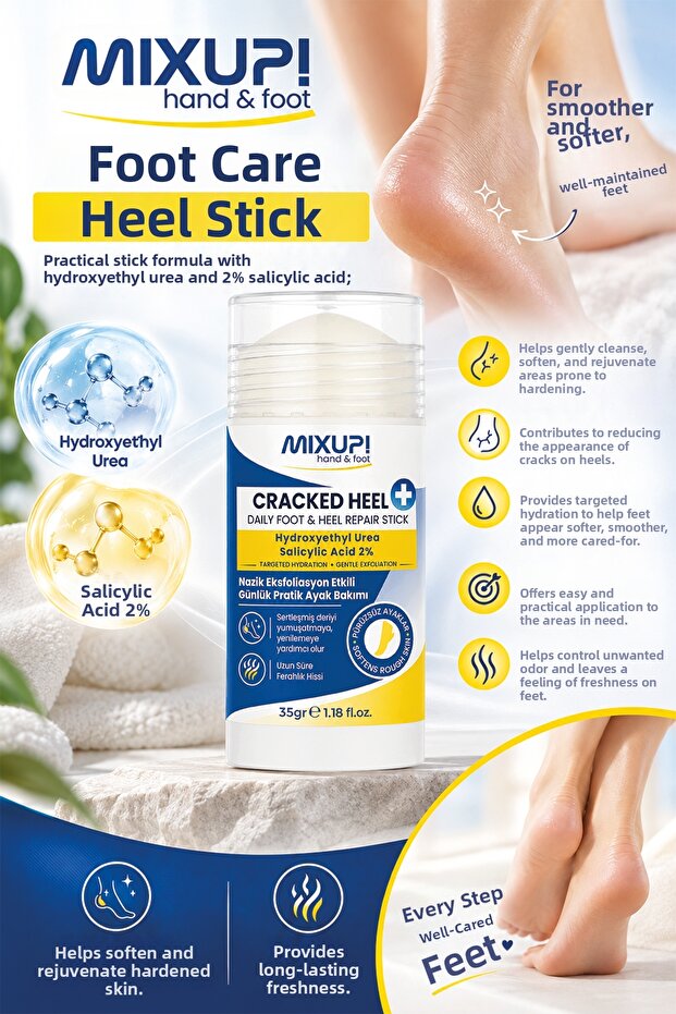 ! Cracked Intensive Heel & Foot Stick | Intense Moisture, Anti-Crack and Anti-Odor Formula | Foot and Heel Crack Care Cream 35 Gr