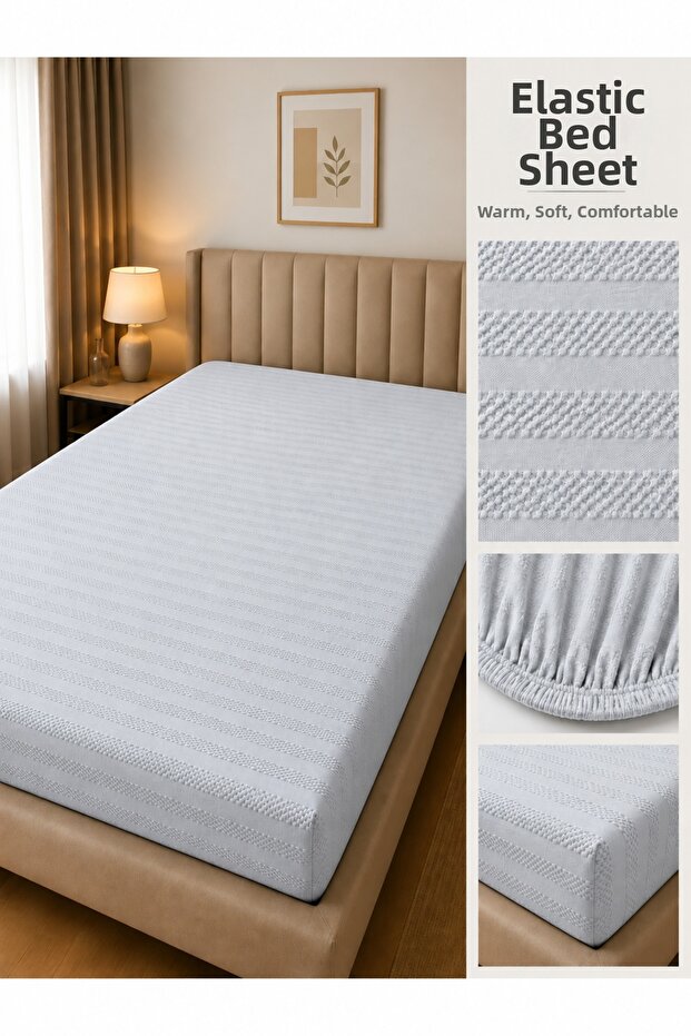 100% Cotton Jacquard Combed Cotton Elastic Bed Sheet | Single-Double-King Size Bed Sheet