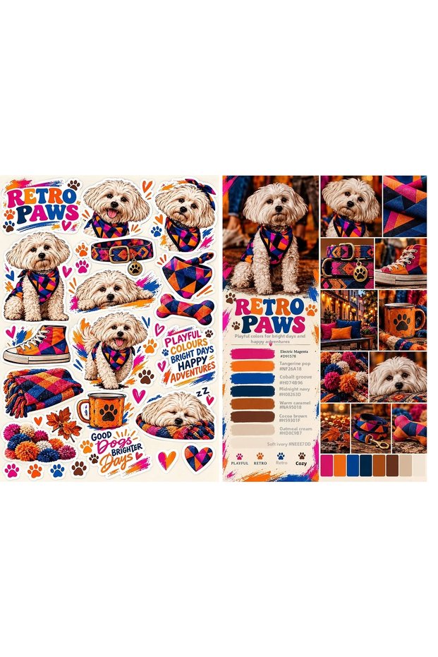 Retro Dogs Themed Sticker Set (21X30 cm 1 Piece)