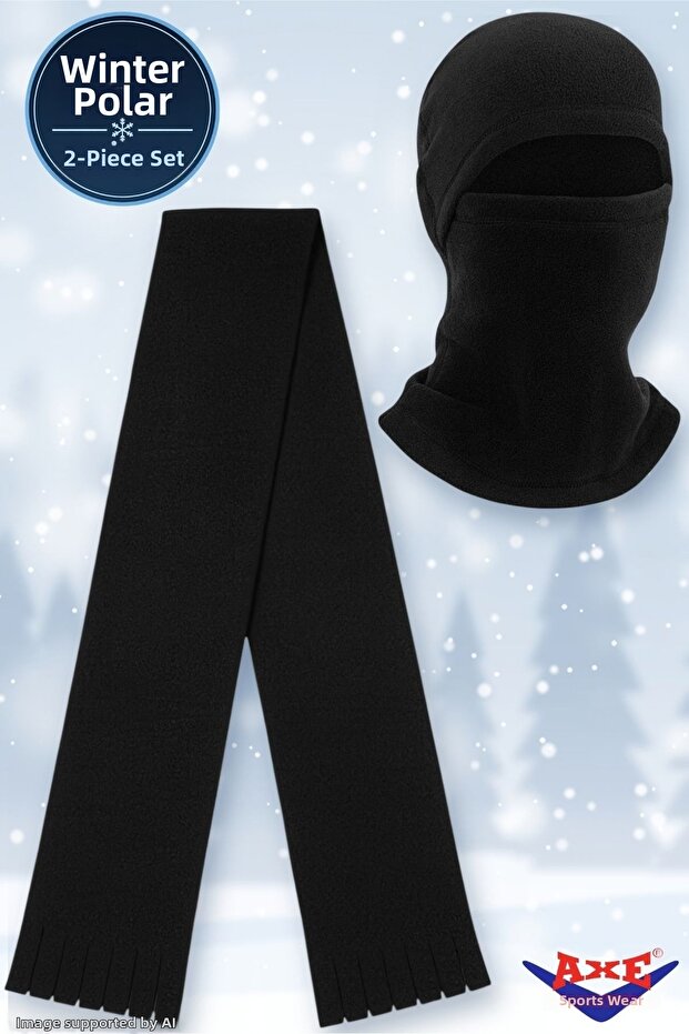 Winter Black Fleece Set of 2 Scarf + Balaclava Outdoor Cold Weather Protector