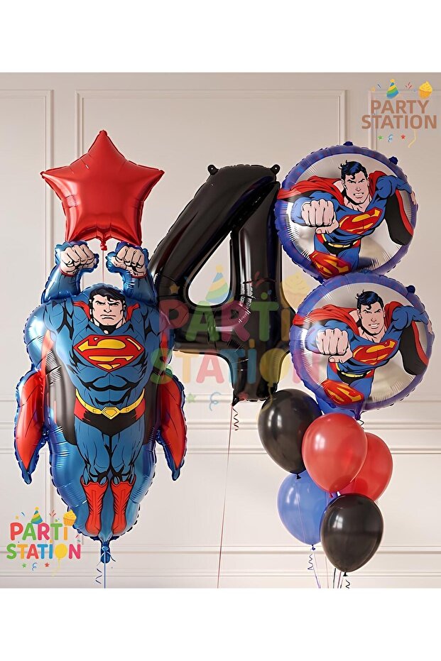 Superman Concept 4-Year-Old Balloon Set - 11 Piece Superman Birthday Balloon Set