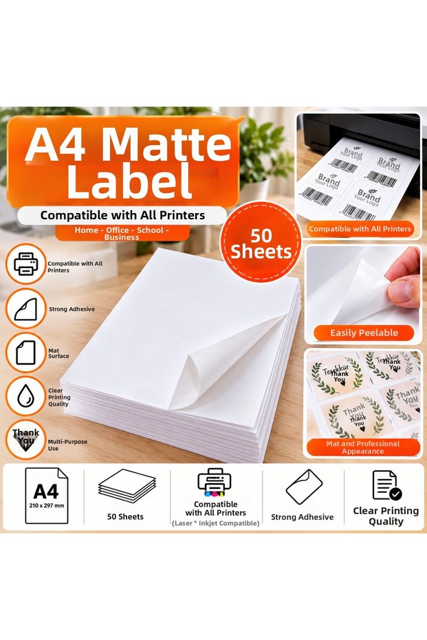 50 Pieces of Matte Sticker Labels Compatible with All Printers