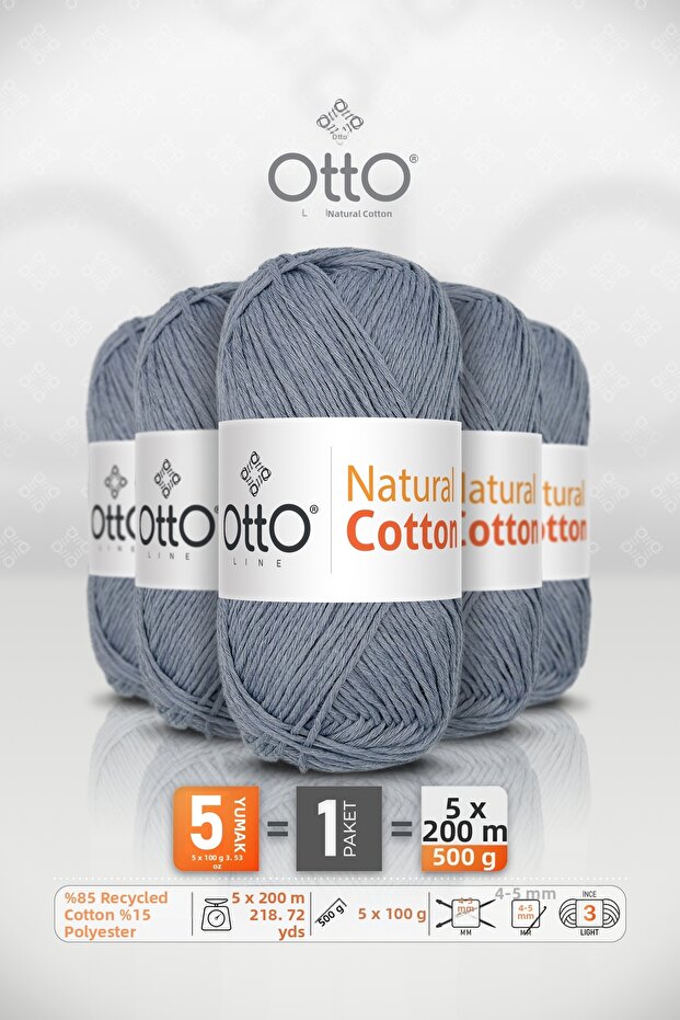 Natural Cotton • Indigo Blue (6041) • 5-Pack × 100 Gr / 200 m • 2 mm • Cotton Thread • Punch, Amigurumi, Macrame