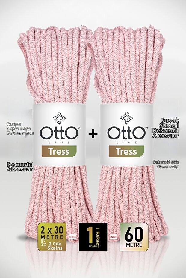 Tress • Powder Pink (5035) • 2-Pack × 30 m / 500 Gr • 6 mm • Cotton Cord Rope • Supla, Runner, Wall Decoration