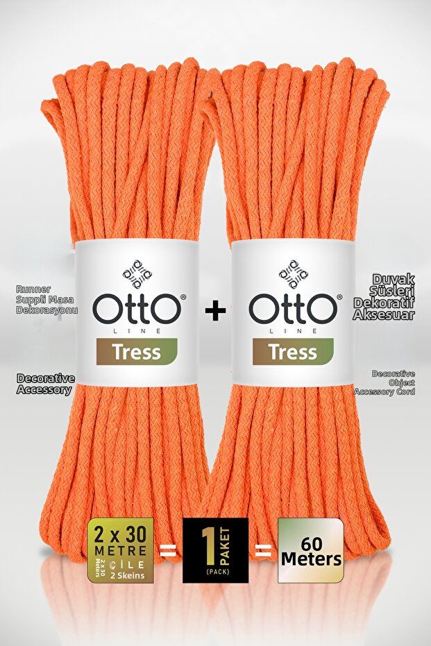 Tress • Orange (5022) • 2-Pack × 30 m / 500 Gr • 6 mm • Cotton Cord Rope • Supla, Runner, Wall Decoration