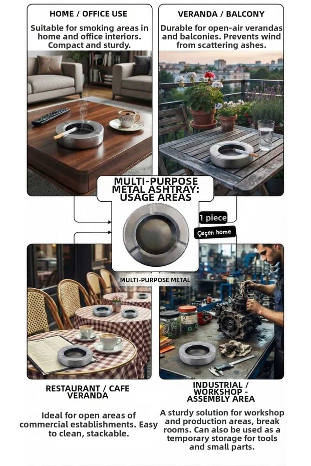 1Pc Metal Ashtray Luxury Stainless Steel Home Office Cafe Restaurant Terrace Indoor and Outdoor Multi-Purpose Windproof Ashtray