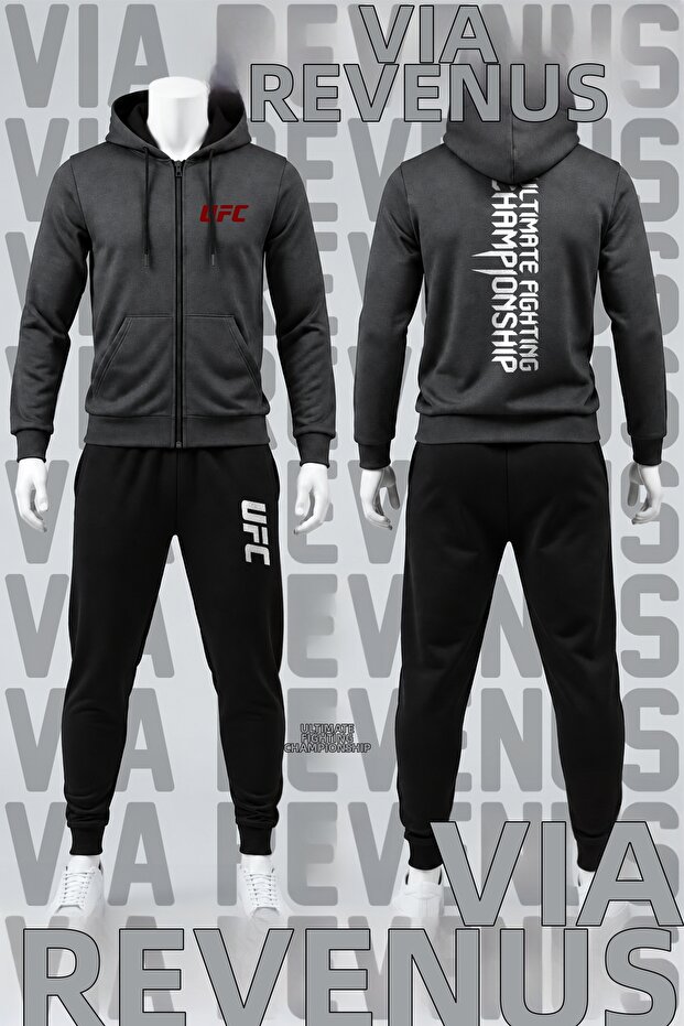 Ultimate Fighting Printed Zippered Hooded Tracksuit Set