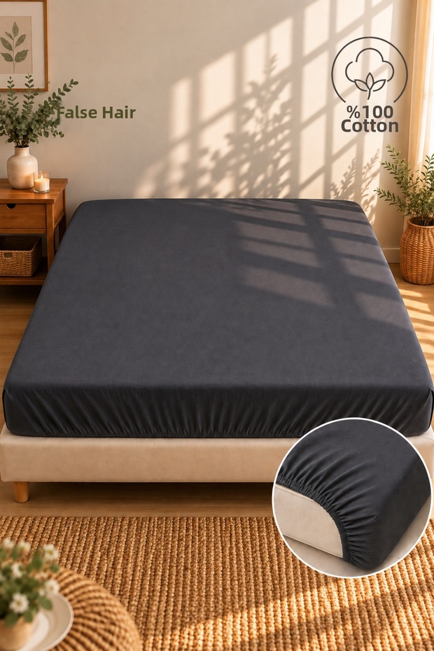 Anthracite 100% Organic Cotton Elastic Bed Sheet 180X200 + 30 cm