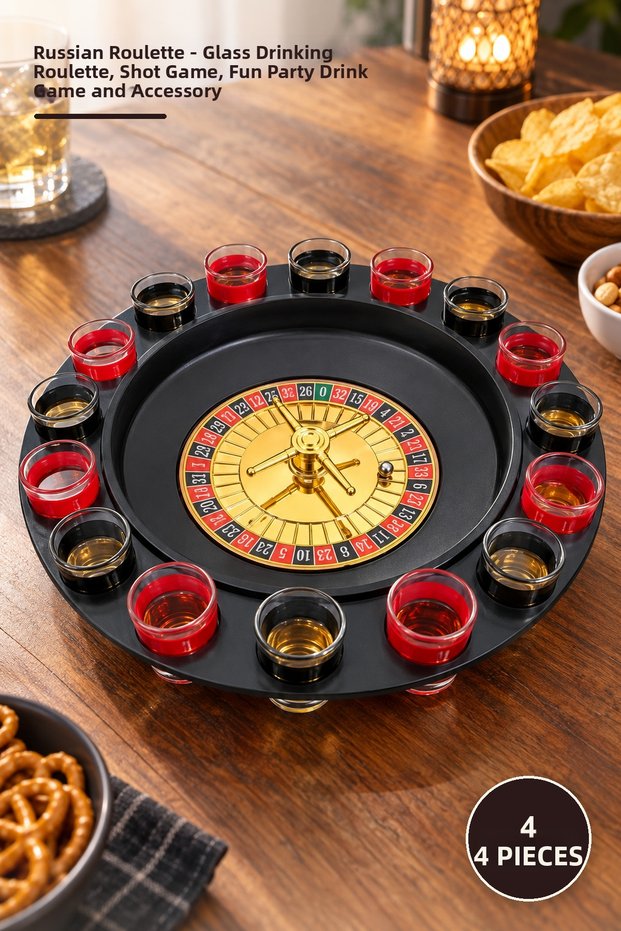4 Pieces Russian Roulette – Drinking Roulette with Cups, Shot Game, Fun Drinking Game and Game Accessory for Parties