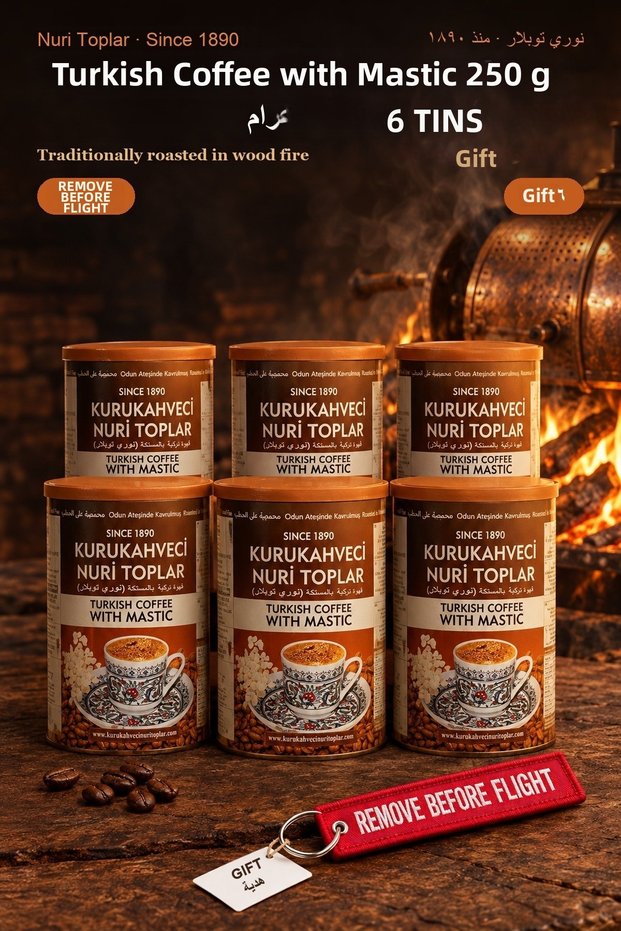 Turkish Coffee with Mastic 250 g X 6 Cans - Roasted in Wood Fire