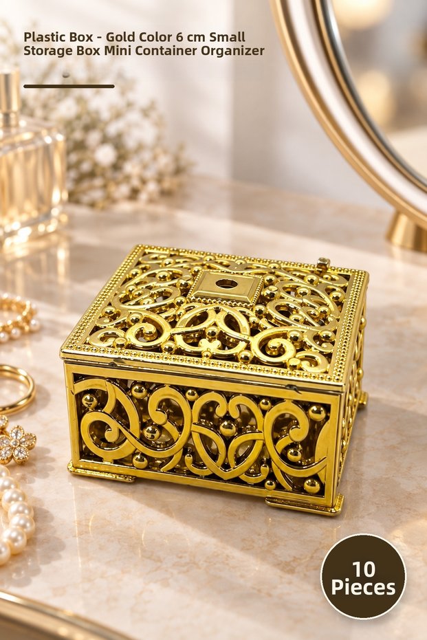 10 Pieces of Plastic Boxes – Gold Colored 6 cm Small Storage Box Mini Storage Box Container Organizer