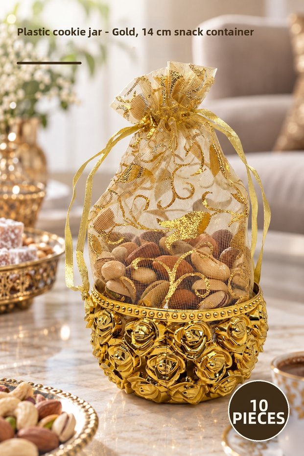 10 Pieces Plastic Snack Box – Gold Color 14 cm Snack Storage Container, Snack Container
