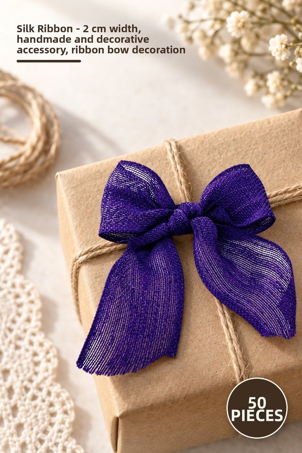 50 Pieces of Linen Bows – 2 cm Wide, Handicraft and Decoration Accessory, Bow Ribbon Sewing Decoration